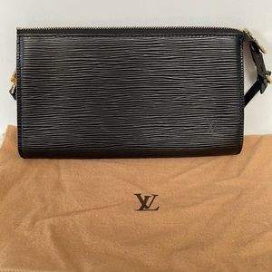 Louis Vuitton Vintage Black Epi Leather Pouchette with dust protector.